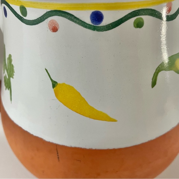 Terra Cotta & Glazed Ceramic Pitcher Vegetable Motif 7.5” Tall Mexican Style - Picture 6 of 7